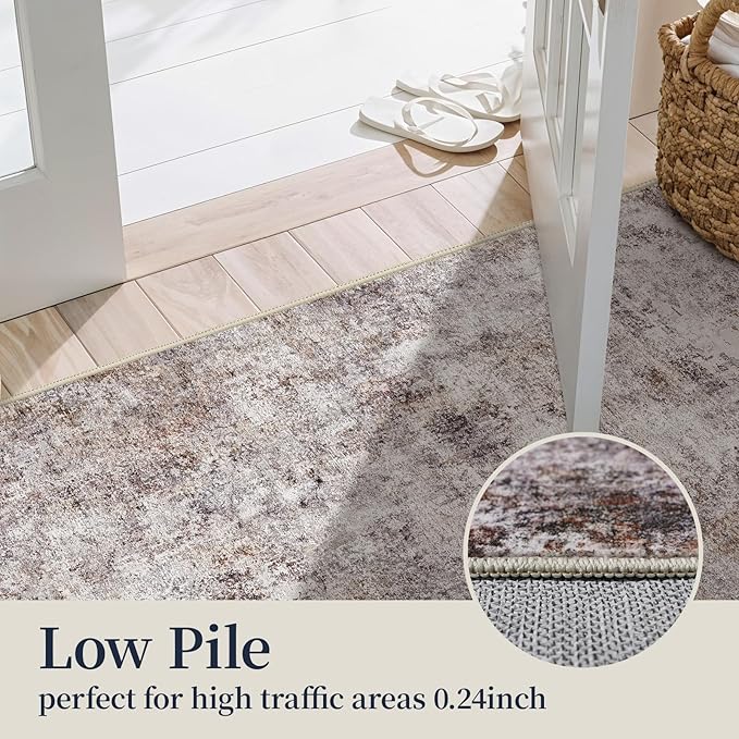 Pet Friendly Washable 4x6 Rug: Easy to Clean Durable Carpet for Homes With Pets or Elderly Anti Skid Backing for Hardwood or Tile Floors Ideal for High Traffic Living Room Dining Room (Brick Gray,4x6)
