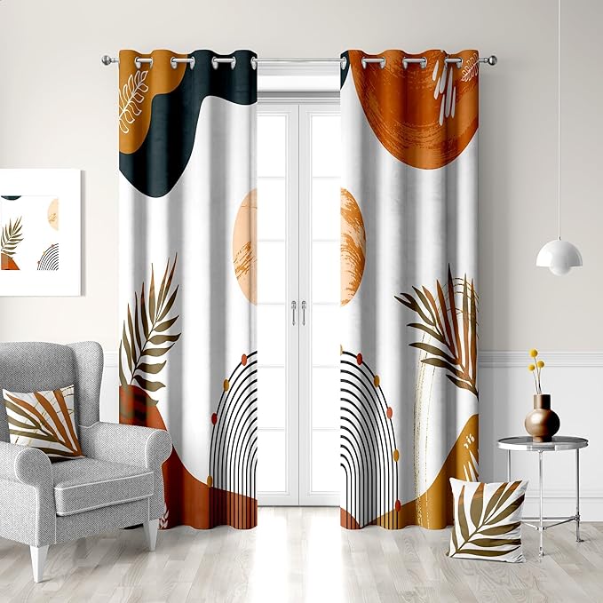 Boho Tropical Window Drapes, Mid Century Blackout Curtain Leaves Abstract Aesthetic Art Darkening Thermal Insulated Grommet Window Curtain for Living Room Bedroom Decor 2 Panels 52"x96" Inch