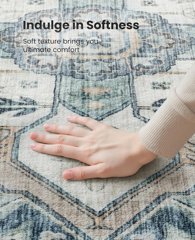 AMADA HOMEFURNISHING 2x3 Washable Area Rug, Low-Profile Entryway Rug with Non-Slip Backing & Durable Edge Binding, Vintage Rug Pattern, Small Rugs for Entryway, Kitchen & Living Room
