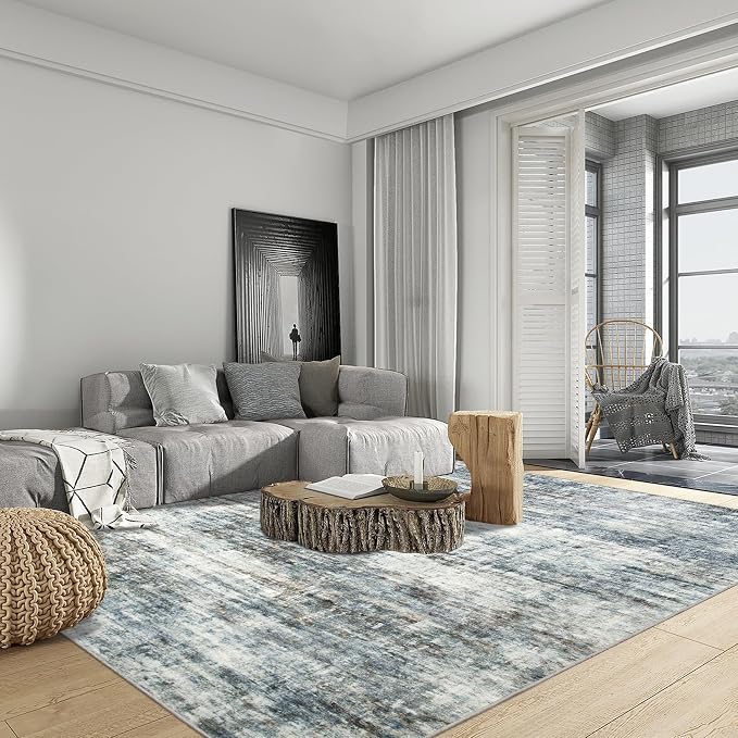 4x6 Area Rugs Washable Rug: Modern Abstract Living Room Rug Soft Anti-Skid Thin Carpet Indoor Floor Non-Shedding Carpets for Bedroom Dining Room Farmhouse Nursery Home Office - Blue Multi