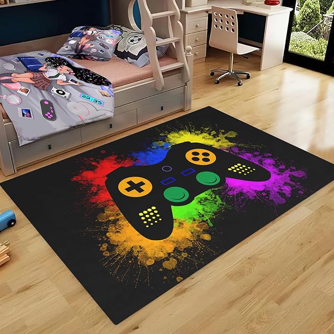 Gaming Rugs for Boys Teens Bedroom Decor Gamer Rugs for Living Room Gamepad Controller Carpets, 4'5"x6'