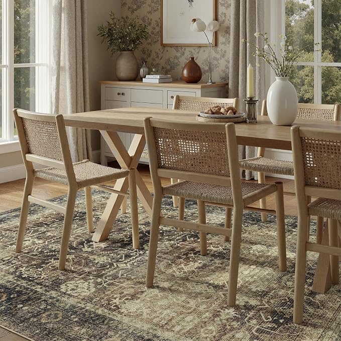 DCX Washable 9x12, Kid & Pet Friendly with Rubber Back Non Slip, Stain Resistant Vintage Rug for Living Room, Bedroom, Home Office, Soft Low Pile Large Farmhouse Distressed Carpet, Brown