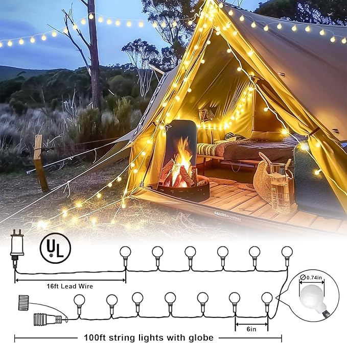 100ft Globe String Lights Indoor Outdoor Waterproof, 200 LED Christmas fairy Lights Plug in with Remote, Connectable Hanging Lights for Bedroom Classroom Camping Patio Wedding Garden Decor, Warm White | 200 LED Christmas fairy Lights Plug in, Connectab...