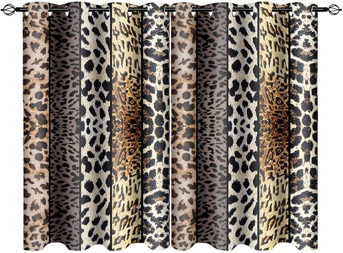 Wild Animal Print Curtain, Room Darkening Thermal Insulated Blackout Leopard Boa Window Drapes with Grommets for Living, Dining, Bedroom, Grey Leopard Print, 52"x 36", 2 Panels