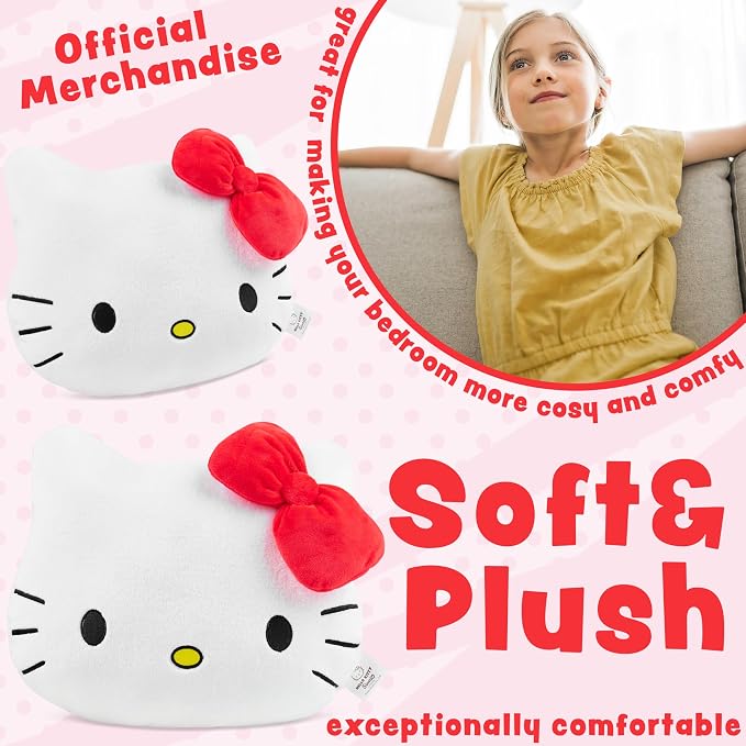 Hello Kitty Sanrio Plush Cushion Pillow, Plush Throw Pillow Fluffy Cushion Kawaii Decor Cinnamoroll Kuromi, Gifts for Teens, Women (White Hello Kitty, L14.6 x W12.6)