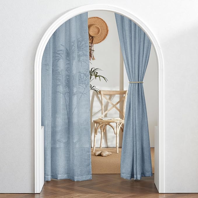 RYB HOME Sheer Curtains 84 inche Long, Dusty Blue Rod Pocket & Back Tab Light Filtering Privacy Stain Resistant Window Treatment for Hotel Bed Canopy Curtains, Length 84 by Width 52 inch, 1 Pair