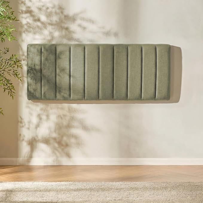 Upholstered King Headboard - Easy Assemble Channel Stitched Headboard King Size Bed - Wall Mounted Headboards with 3D Soundproof Wall Panels Peel & Stick Floating Headboards, Olive Green