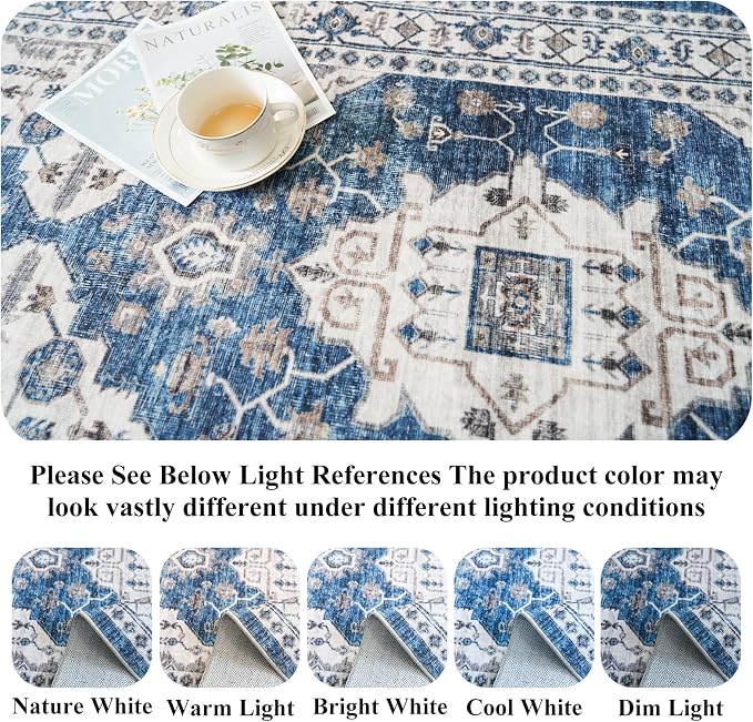 2x5 Washable Hallway Runner Rug: Indoor Farmhouse Entryway Kitchen Rugs Oriental Thin Non-Slip Water Resisitant Carpet for Bathroom Laudry Ultra Soft Floor Mat for Living Room Bedroom(2X5,Blue)