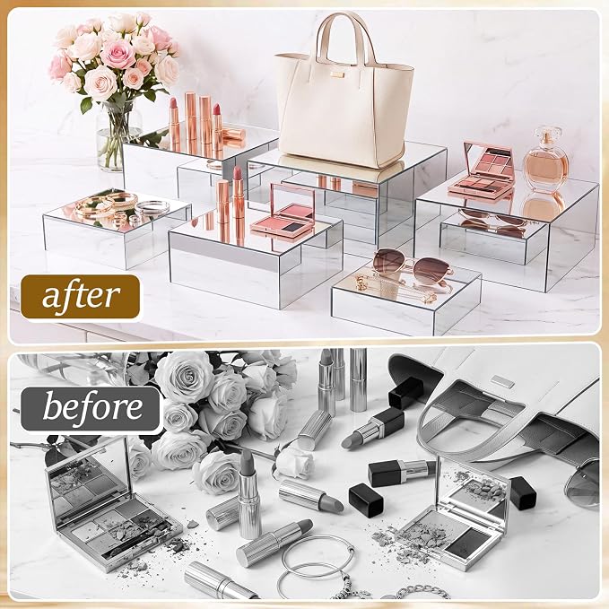 Geelin 6 Pack Acrylic Risers for Display Acrylic Cube Boxes Risers Display Stands with Hollow Bottoms Decorative Stand for Jewelry Candy Table Decor 6 Sizes(Sliver,7 to 12 Inch,Square)