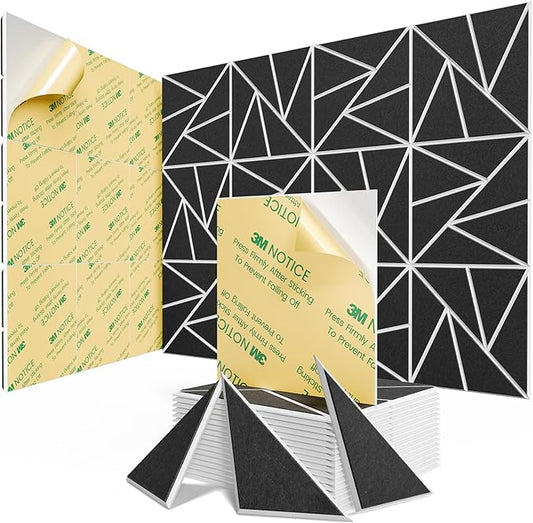 18 pack Acoustic Panels With Self-Adhesive, 12"X 12"X 0.4"Sound Proof Foam Panels, Sound Panels High Density, Soundproof Wall Panels for Home Studio Office- WhiteBase + BlackFace V2