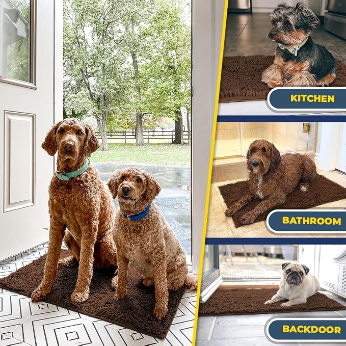 Muddy Mat® | Super Water Absorbent Door Mat Indoor, Microfiber Quick Dry Chenille Entryway Rug, Slip Resistant Front Door Mat, Indoor Mats for Entryway, Machine Washable Pet Rug, Brown XXL 60"X48"