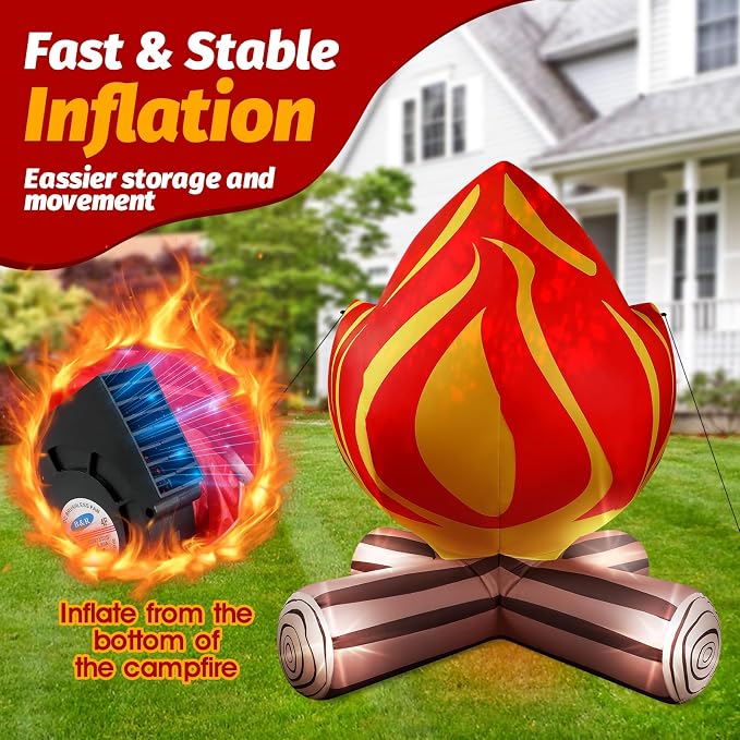 5FT Summer Inflatable Campfire Blow-up Fake Campfire Built-in 4 LED Lights for Summer Inflatables Outdoor Decorations Inflatable Fake Fire for Bonfire Birthday Party Decor Supplies Yard Lawn Garden