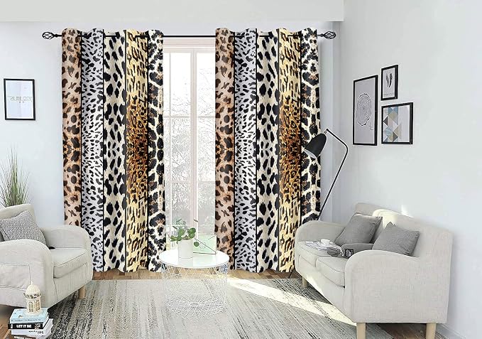 Wild Animals Print Curtain, Multiple Skins Room Darkening Thermal Insulated Blackout Grommets Window Drapes for Living, Dining, Bedroom, 52"x 63", 2 Panels, CLLSSP1043