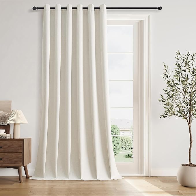 Jowels Cream Linen Blackout Curtains 70 Inch Wide by 96 Inch for Living Room Bedroom Sliding Door Grommet Thermal Insulated 100% Black Out Drapes Room Darkening Window Curtains,1 Panel