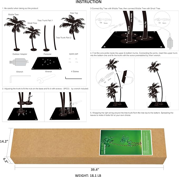 LIGHTSHARE Lighted 7FT Gorgeous Palm Tree 3Trunks Artificial Palm Tree 218LED Lights for Office Decoration Indoor Outdoor Tiki Bar Christmas Patio Pool- Electric