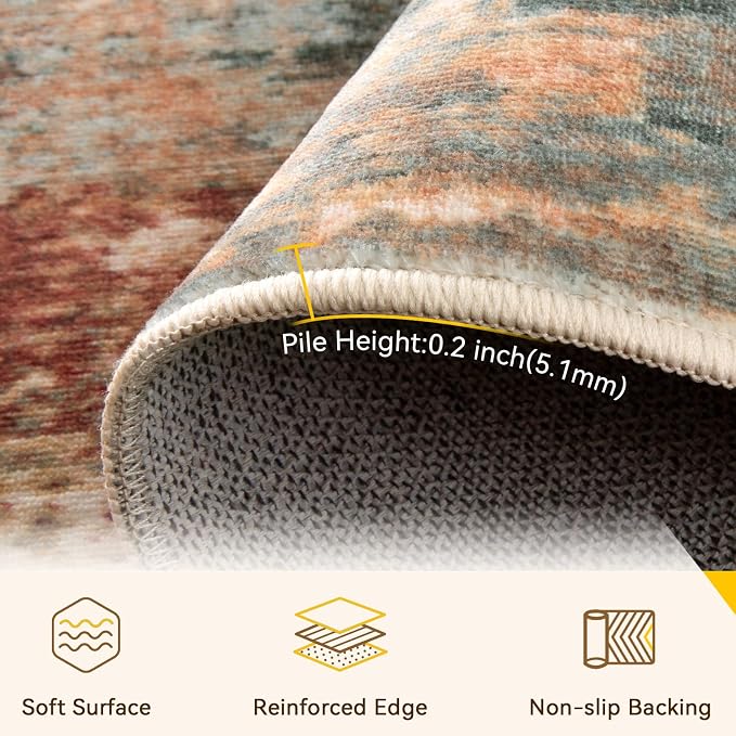 RELEANY Washable Area Rugs 2'x6' Non-Slip Modern Abstract Soft for Living Room Entryway Bedroom Kitchen, Print Pattern, Brown Rust Red Green Blue Multi