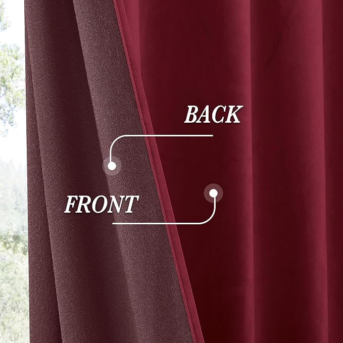 RYB HOME Burgundy Red Velvet Curtains for Christmas Decor, Soft Luxury Backdrops for Studio Theater, Back Tab Design for Bedroom Living Room, 52" W x L102 L, 2 Panels Set