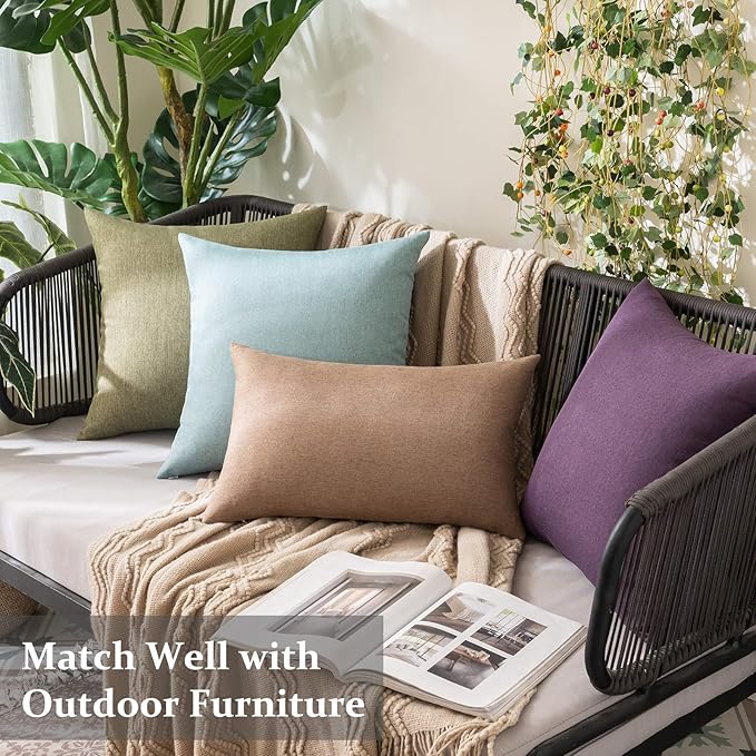 MIULEE Pack of 2 Decorative Outdoor Solid Waterproof Throw Pillow Covers Euro Sham Faux Linen Garden Farmhouse Cushion Cases for Patio Tent Balcony Couch Sofa 22x22 Inch Dark Green