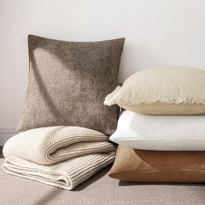 MIULEE Pack of 2 Decorative Throw Pillow Covers Soft Chenille Throw Pillows Solid Neutral Farmhouse Textured Cushion Covers for Couch Sofa Bedroom Living Room 20x20 Inch,White