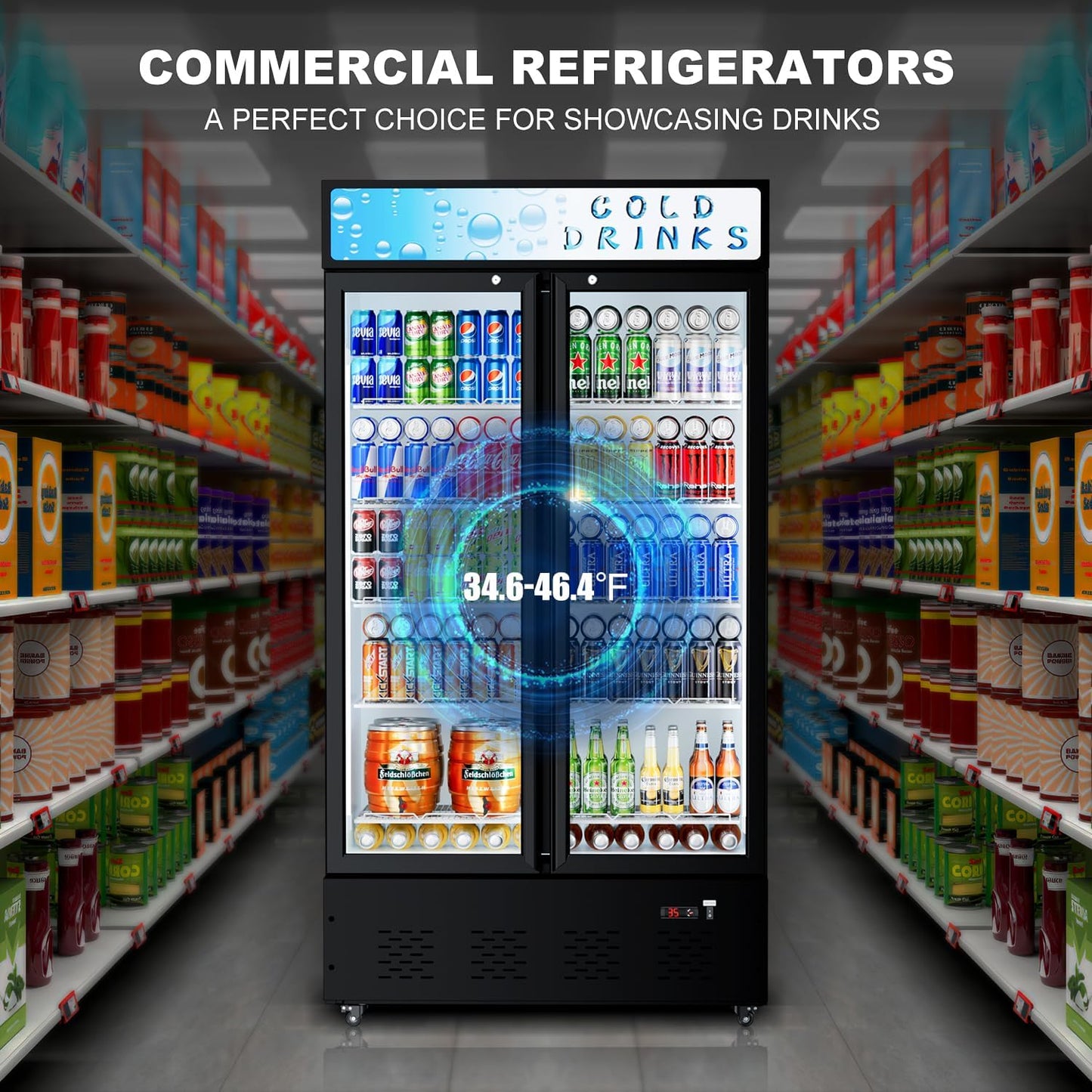 30 Cu.ft. Commercial Beverage Refrigerators Glass Door Refrigerator Upright Display Cooler with Soft LED Light and Adjustable Shelves for Restaurant Grocery Stores Home