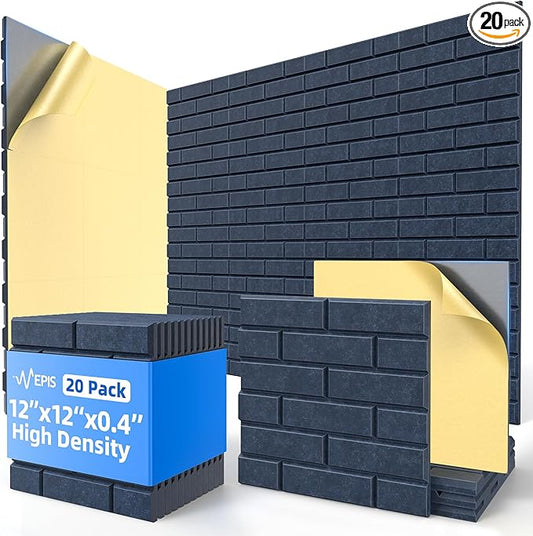 20 Pack Acoustic Panels with Self Adhesive, 12" X 12" X 0.4" High Density Sound Proof Foam Panels for Walls, Soundproof Wall Panel, Brick Sound Absorbing Panel for Home Studio Office Decor Navy Blue