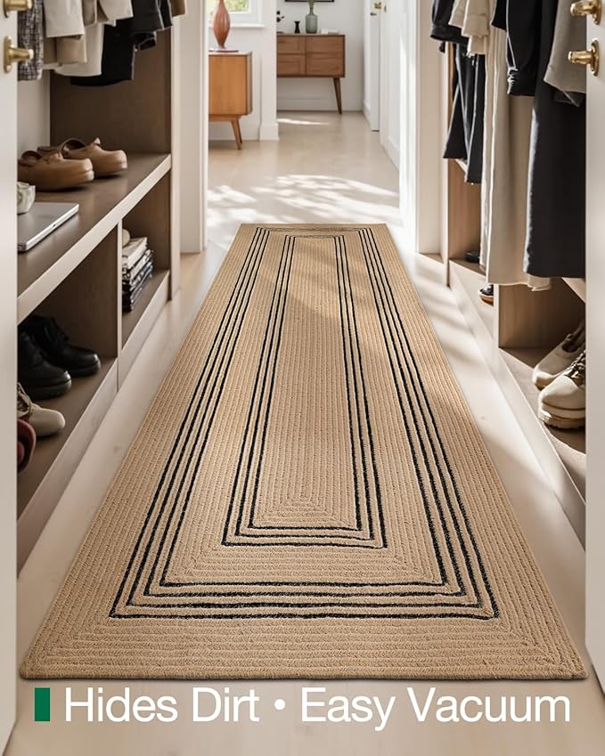 LUMI 3x7 Jute Runner Rug Non Slip for Hallway, Natural Rustic Carpet No Shedding, Farmhouse Braided Area Mat Indoor High Traffic for Living Room, Entryway, Kitchen, Laundry