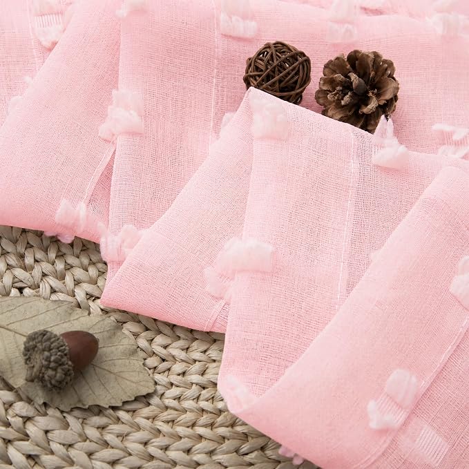 DANCURTON Light Pink Sheer Curtains 63 Inch Length for Girls Room Baby Nursery Semi Sheer Boho Farmhouse Pom Pom Kids Curtains for Bedroom Bed Canopy Blush Pink Voile Back Tab Window Drapes 2 Panels