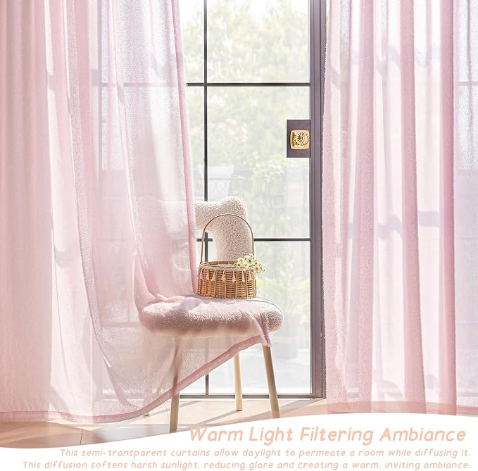 Pink Curtains 90 inch Long 2 panels for Girls Bedroom Modern Farmhouse Soft Furry Curtains Back Tab Shabby Chic Boho Cute Curtain Semi Sheer Nursery Baby Room Aesthetic Elegant Drape 52x90 Length