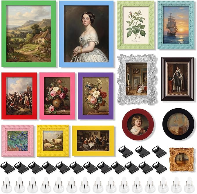 Kathfly 15 Pack Vintage Picture Frames for Wall, Tabletop Display Ornate French Country Frames Vintage Farmhouse Decor Antique Wall Frame Set for Gallery Bedroom Living Room Decor (Dopamine)