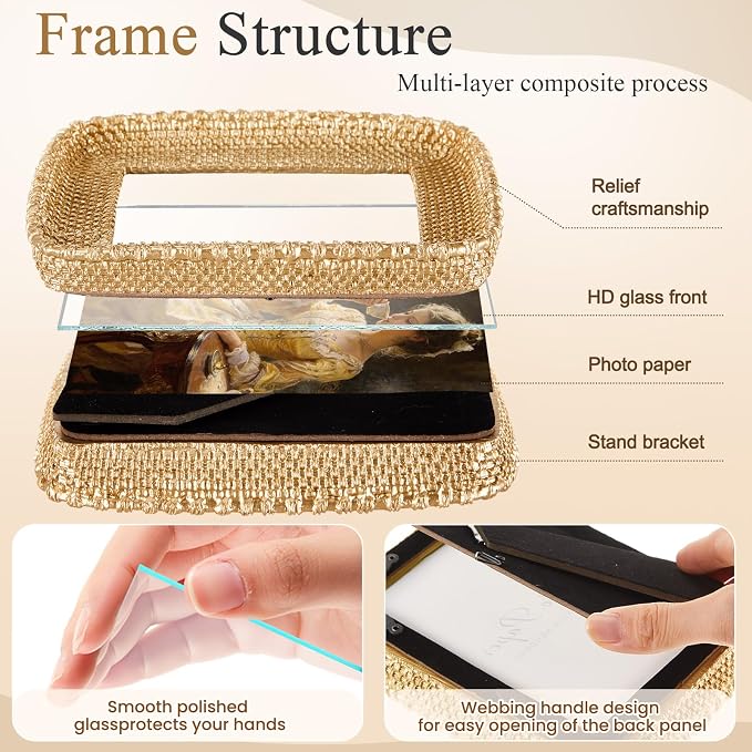 8 Pcs Gold Picture Frames Set for Gallery Wall, Gold Bamboo Frames Collage Assorted Sizes 8x10, 5x7 & 4x6, Modern Ornate Victorian Royal Decor for Wall Mount & Tabletop Display