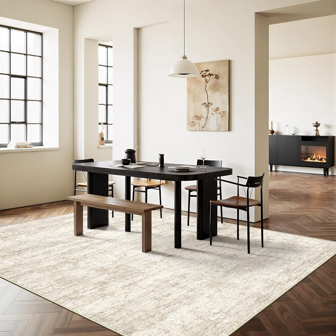 Art&Tuft Washable Rugs 5x7 - Stain Resistant Anti-Slip Backing Abstract 5x7 Area Rugs for Living Room, Foldable Machine Washable Area Rug(5'x7', Beige)