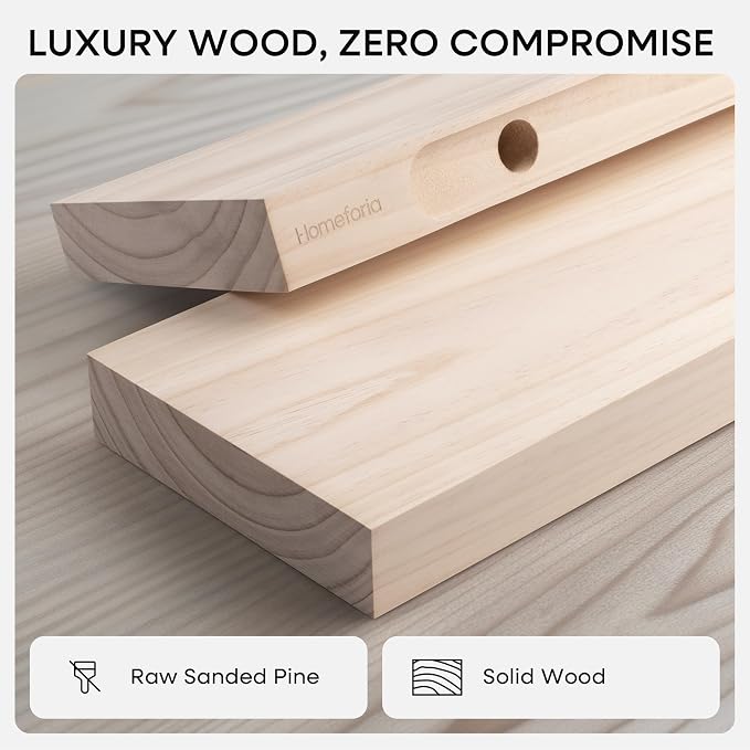 Homeforia 30 inch Wood Floating Shelves, High End Solid Natural Wood 30inch Floating Shelf for Wall, Unfinished Wooden 30 inches Floating Shelves, Heavy Duty Bracket, 30 X 6.5 X 1.75 in, Set of 2