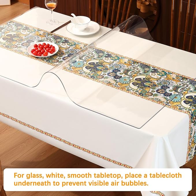 Clear Plastic Dining Table Protector Tablecloth Desk Pad Mat Wooden Furniture Coffee Glass End Entryway Sofa Side Cabinet Top Protection Countertop Cover Waterproof PVC Vinyl Rectangular 24 X 72 Inch