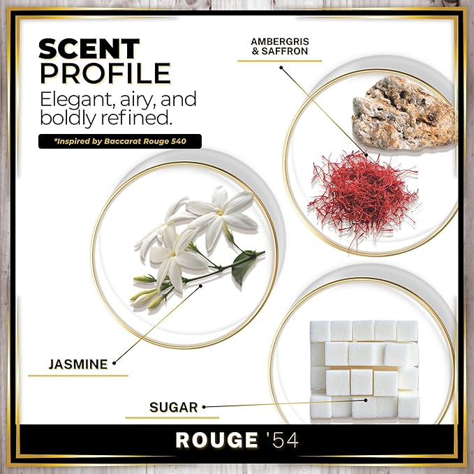 Urban Naturals Reed Diffuser Set, Rouge 54 - Bathroom Shelf Décor | Saffron, Jasmine, Amber and Woods, Aromatic Home Fragrance, Made in the USA