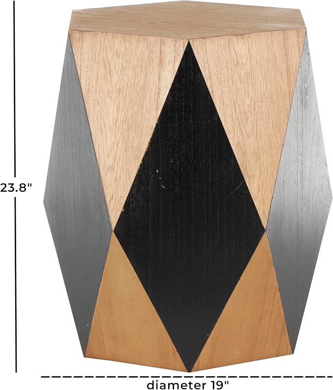 Deco 79 Wood Geometric Side End Accent Table Diamond End Table with Black Accents, Side Table 19" x 19" x 24", Brown