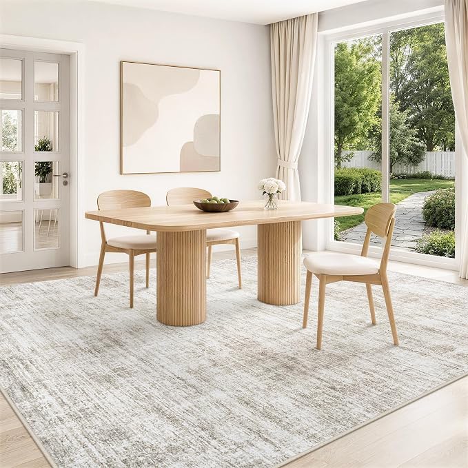 9x12 Area Rugs for Living Room Washable Rugs Neutral Abstract Large Rug Soft Modern Carpet Non-Slip Stain Resistant Low Pile Rug for Bedroom Dining Room Nursery Home Office Under Table Area Rug Brown