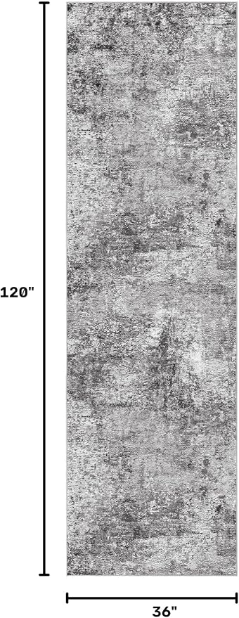 DMOYEST 3x10 Washable Runner Rug for Hallway: Soft Neutral Modern Abstract Low Pile Rug Indoor - Carpet for Bedroom Dining Room Kitchen Entryway - Grey