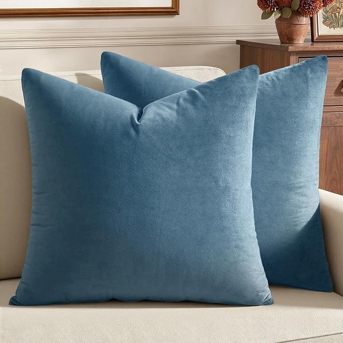 MIULEE Velvet Throw Pillow Covers 18x18 Inch, Pack of 2 - Blue Gray, Soft Solid Decorative Pillow Covers Cushion Cases Modern Luxury Home Decor for Spring Couch Sofa Bedroom Livingroom