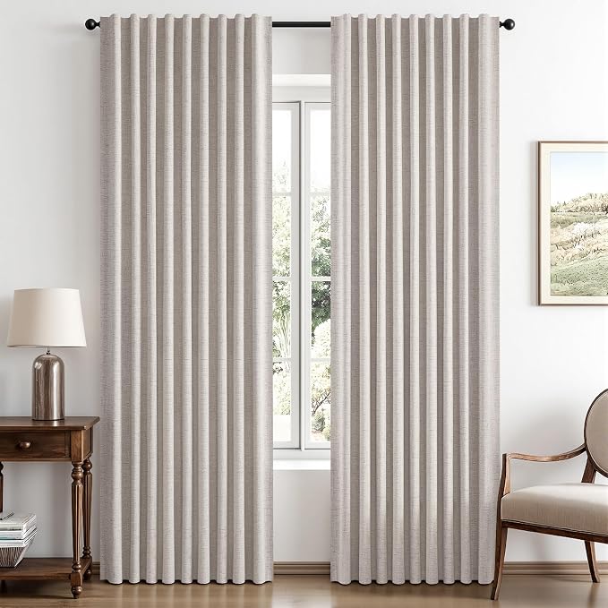 MIULEE 100% Blackout Linen Curtains for Bedroom, Ivory Solid Luxury Decor Thermal Insulation Room Darkening Drapes for Living Room Back Tab Rod Pocket 70 x 84 Inches, 2 Panels