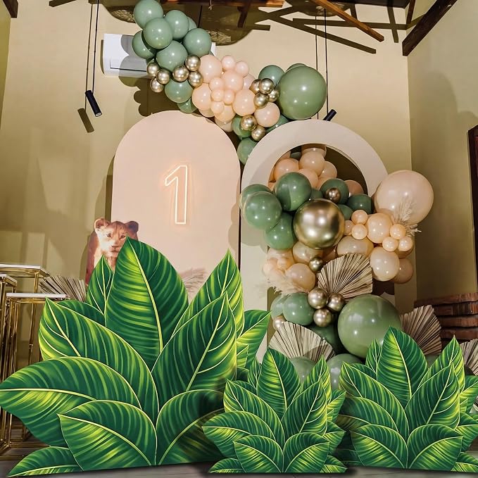 Geelin 3 Sets Tropical Plant Cardboard Cutout Stand up Tropical Jungle Theme Party Decoration Jungle Greenery Life Size Photo Props for Summer Indoor Celebrations Party Decoration