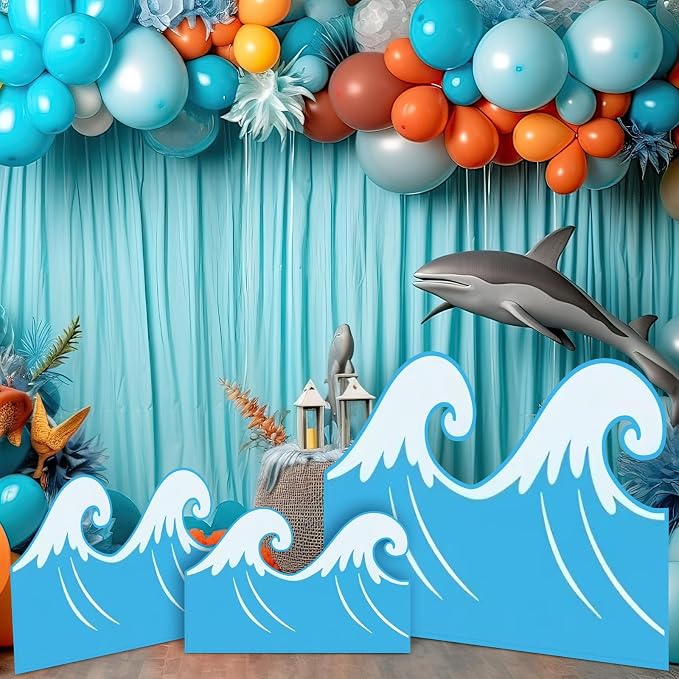 Geelin 3 Sets Ocean Waves Cardboard Cutout Stand up Ocean Beach Theme Party Decoration Wave Life Size Photo Props for Summer Under the Sea Home Party Decoration