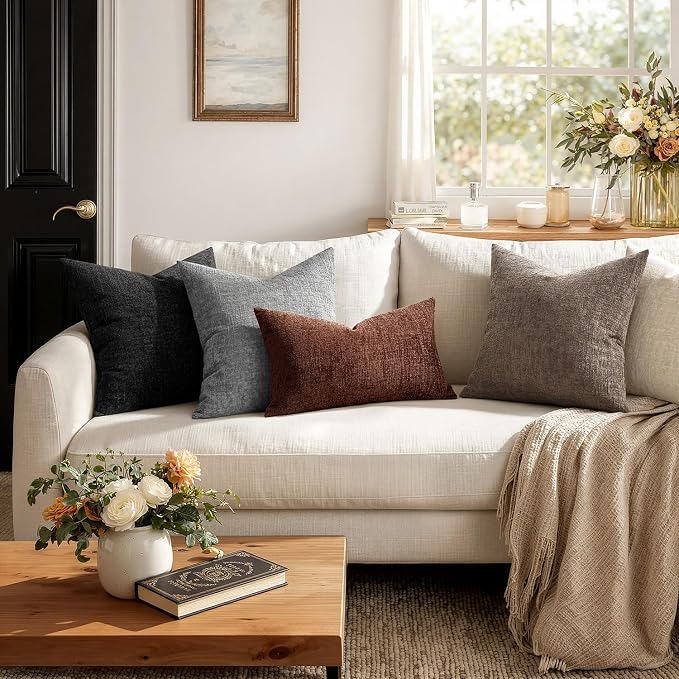 MIULEE Decorative Throw Pillow Covers 12x20 Pack of 2 Medium Grey Couch Pillow Covers Soft Cozy Textured Chenille Pillowcases for Home Decor Sofa Living Room Cushion Bedroom