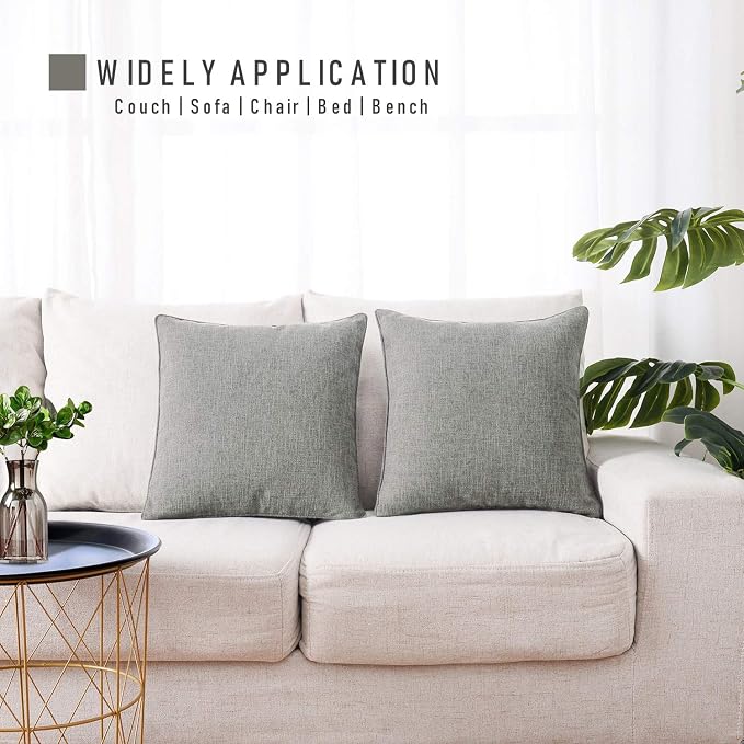 HPUK Linen Throw Pillow Covers Pack of 2, 18x18 Inch Accent Cushion Covers for Living Room, Bedroom, Decorative Solid Color Pillow Covers for Couch, Sofa, Chair, Grey