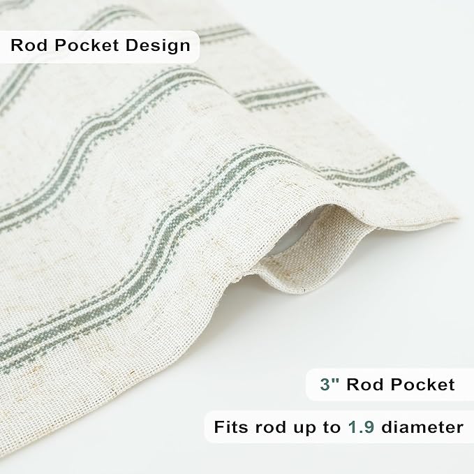 DriftAway Farmhouse Linen Lined Valance Double Layer Thermal Insulated Room Darkening Blackout Window Valances 3 Inch Rod Pocket Vertical Striped Kitchen Valance Single 52 Inch by 14 Inch Loden Green