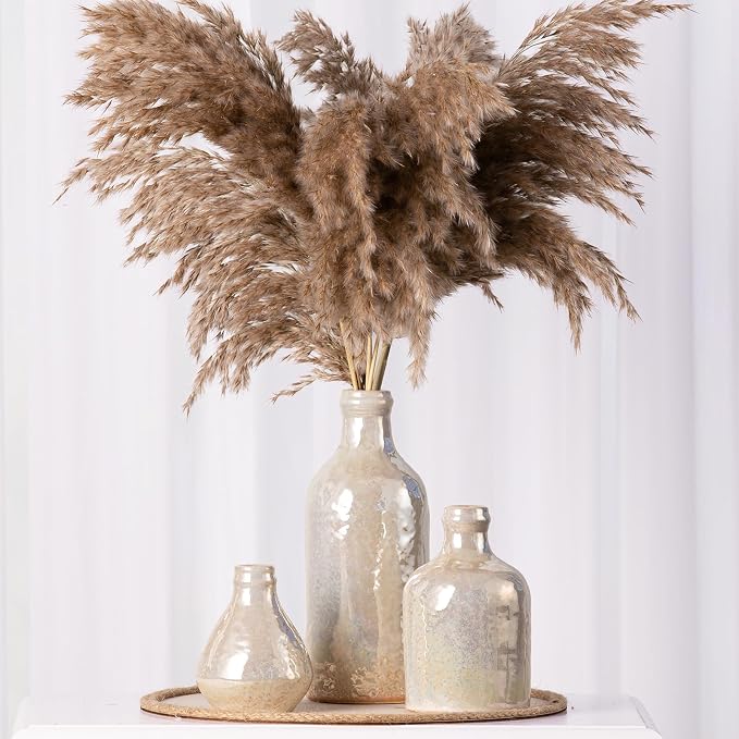 Ceramic Vase Set of 3, Decorative Vases Home Decor Modern Neutral Flower Pampass Boho Vase for Living Room, Table, Mantel, Entryway, Bookshelf, Kitchen, Bedroom, Bathroom - White