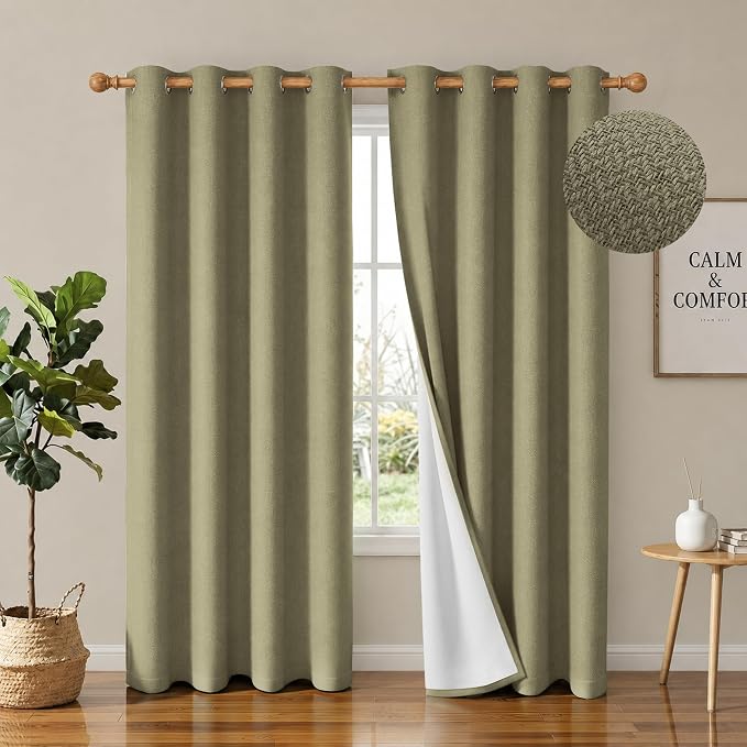4 Panels 100% Blackout Linen-Textured Curtains, Thick Thermal Insulated Grommet Drapes with Subtle Herringbone Weave, Luxury Decor for Bedroom/Living Room, 54 x 84 Inches, Taupe