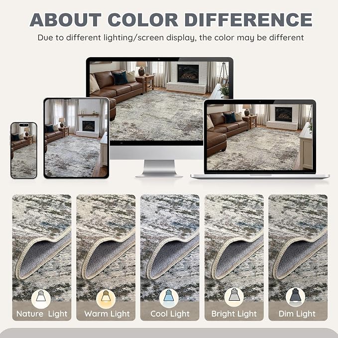DMOYEST Area Rug Living Room Rugs - 10x12 Washable Large Soft Indoor Neutral Modern Abstract Low Pile Rug Carpet for Bedroom Dining Room Farmhouse Home Office - Brown Rust