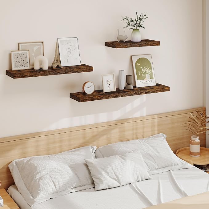 Vivelove Floating Shelves for Wall Mounted, 36 Inches Long Shelves, Display Shelf for Bathroom Living Room Kitchen Bedroom Office Farmhouse Home Decor, 36" X 9.3" X 1.5" - Set of 2, Rustic Brown
