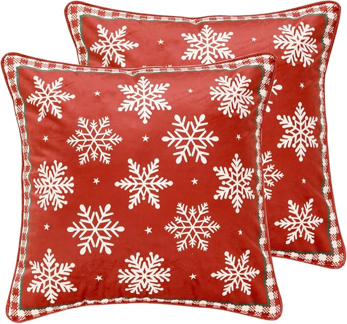 ISAENNE French Chrismas Velvet Throw Pillow Cover,Set of 2,18"x18"-Carol C | Vintage Square Pillow Cover,Concealed Zipper Design,Pinecones Pattern,Sofas,Bedroom,Living Room,Lounge Chairs,Decor