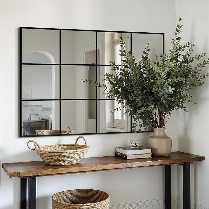Delma Wall Mirror, 40"X30" Window Pane Mirror for Living Room Decor, Decorative Wall Art, Large Wall for Bedroom, Hallway, Living Room
